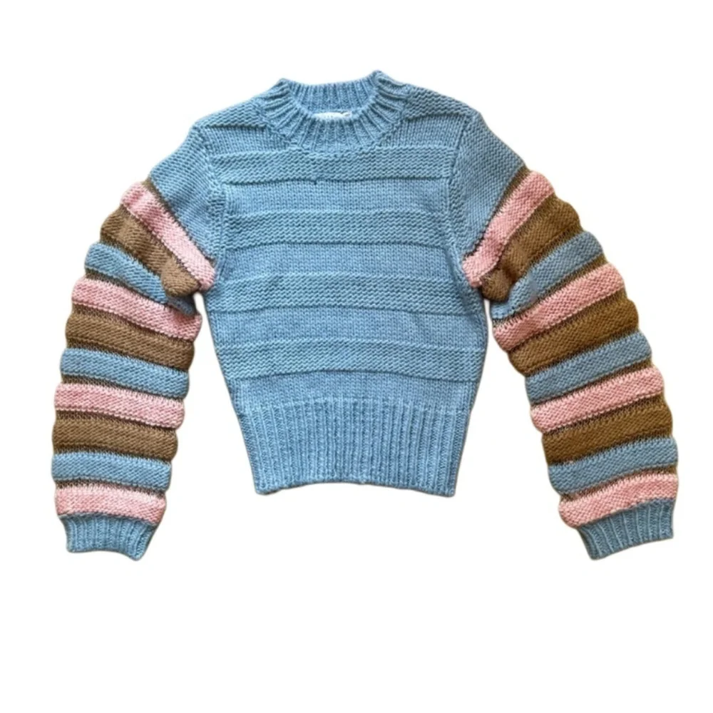 Lush Clothing Blue Sweater With Striped Sleeves